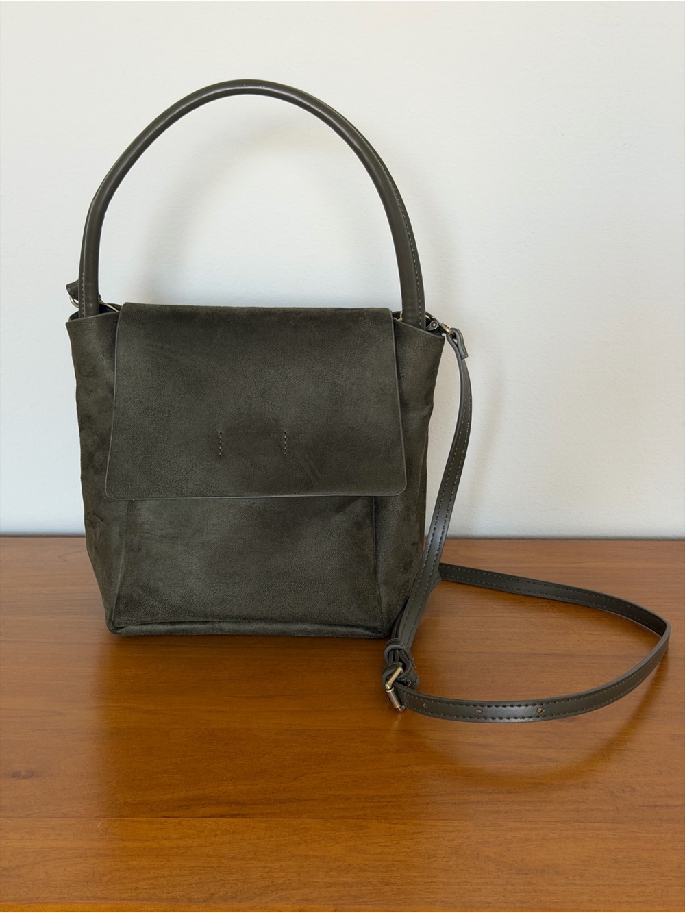 by Anthropologie Vesper Olive Green Faux Suede Crossbody Shoulder Bag
